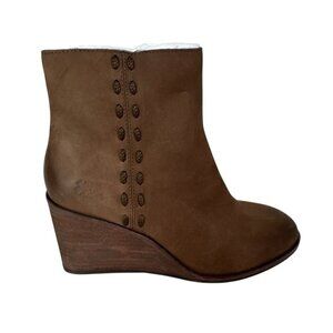 Lucky Brown Zandia Women's 6B Leather‎ Zip Wedge Ankle Bootie Boot New/Sample